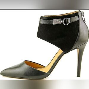 Coach Designer Heiress Black Leather/Suede Ankle Strap Pump Heel Stiletto 9.5
